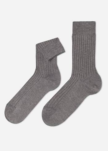 Férfi Calzedonia Bordázott Cashmere Rövid Crew Zokni Szürke | HU2849EX