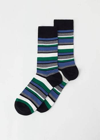 Férfi Calzedonia Colorful Csíkos Crew Zokni Fekete | HU2867EX