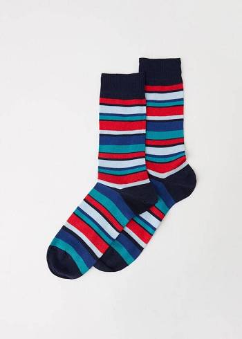 Férfi Calzedonia Colorful Csíkos Crew Zokni Kék | HU2869QZ