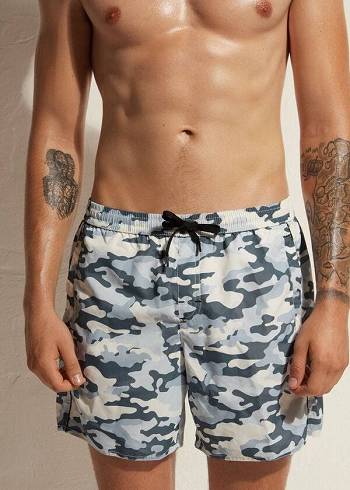 Férfi Calzedonia Formentera Úszónadrágok Fekete Fehér | HU2913PQ
