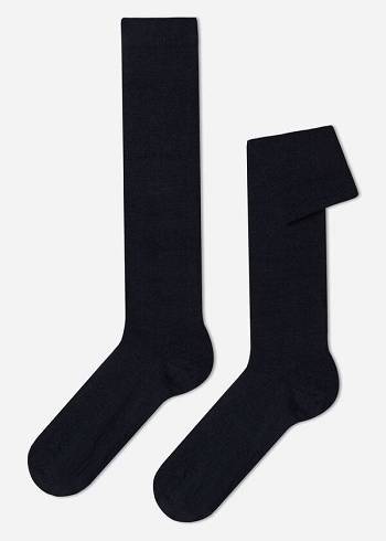 Férfi Calzedonia Gyapjú and Pamut Long Zokni Kék | HU2759XF