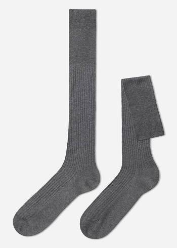 Férfi Calzedonia Lisle Thread Bordázott Long Zokni Szürke | HU2751EX
