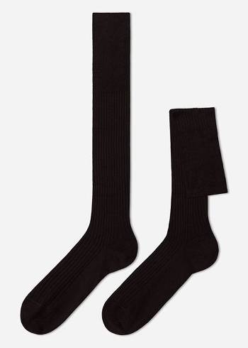 Férfi Calzedonia Lisle Thread Bordázott Long Zokni Barna | HU2757VD