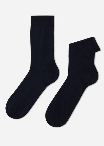 Férfi Calzedonia Lisle Thread Crew Zokni Kék | HU2806LH