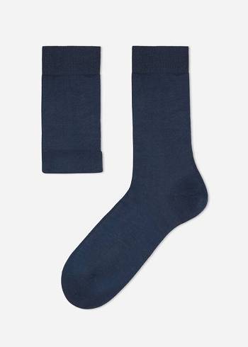 Férfi Calzedonia Lisle Thread Crew Zokni Sötétkék | HU2808JJ