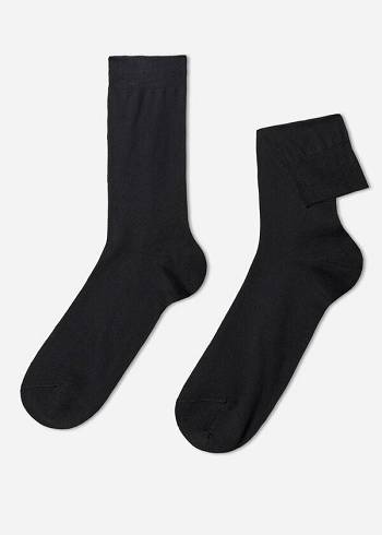 Férfi Calzedonia Lisle Thread Crew Zokni Fekete | HU2811FM