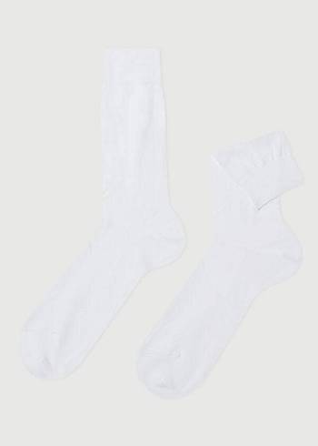 Férfi Calzedonia Lisle Thread Crew Zokni Fehér | HU2834JJ