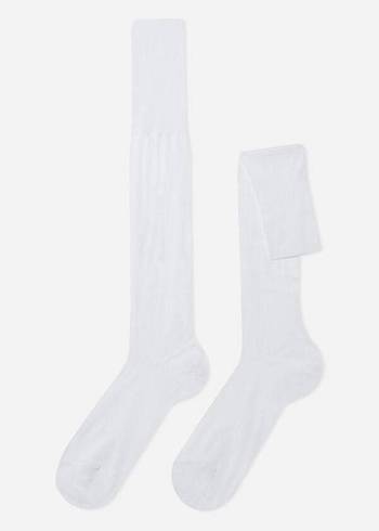 Férfi Calzedonia Lisle Thread Long Zokni Fehér | HU2764HK