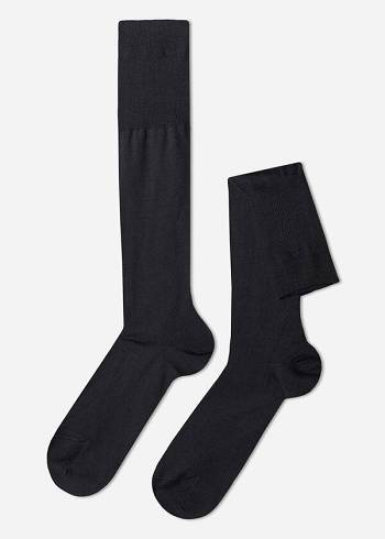 Férfi Calzedonia Lisle Thread Long Zokni Szürke Kék | HU2767FM
