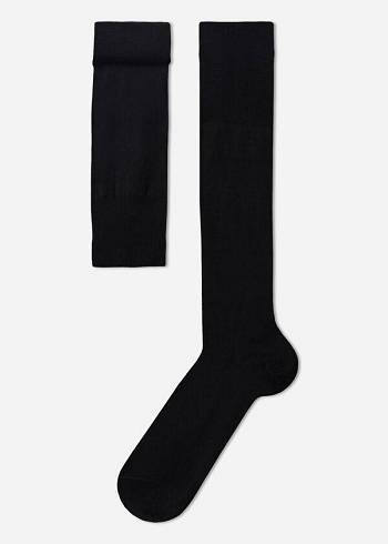 Férfi Calzedonia Lisle Thread Long Zokni Fekete | HU2768DN
