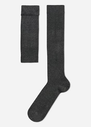 Férfi Calzedonia Long with Cashmere Zokni Szürke Kék | HU2789PQ
