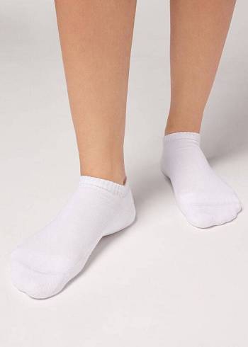 Férfi Calzedonia Pamut No-Show Sport Zokni Fehér | HU2884SO