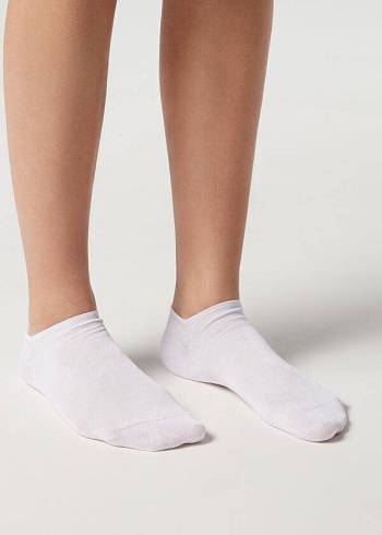 Férfi Calzedonia Pamut No-Show Zokni Fehér | HU2894WY