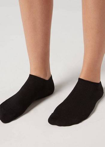 Férfi Calzedonia Pamut No-Show Zokni Fekete | HU2896MA