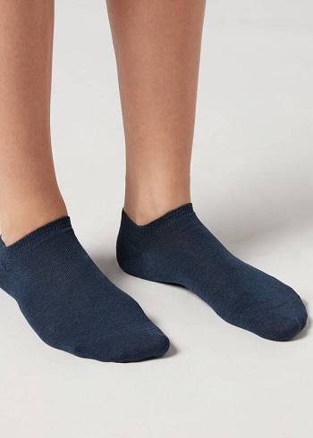 Férfi Calzedonia Pamut No-Show Zokni Kék | HU2899VD