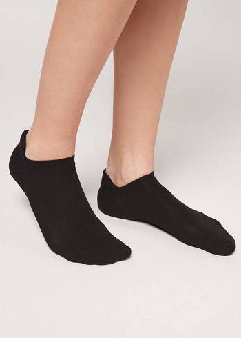 Férfi Calzedonia Pamut No-Show cobey Zokni Fekete | HU2885AP