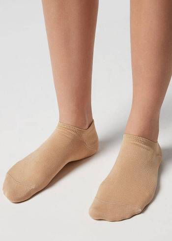 Férfi Calzedonia Pamut No-Show rosa Zokni Barna Bézs | HU2893EX