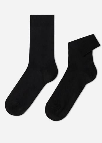 Férfi Calzedonia Stretch Pamut Crew Zokni Fekete | HU2817IS