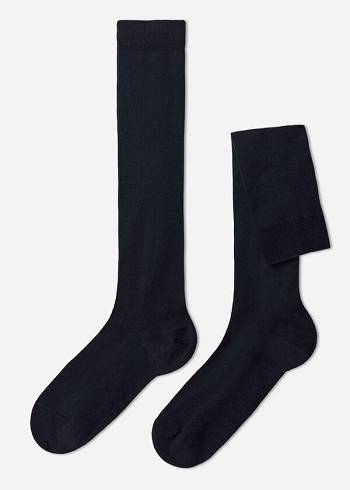 Férfi Calzedonia Stretch Pamut Long Zokni Kék | HU2771PQ