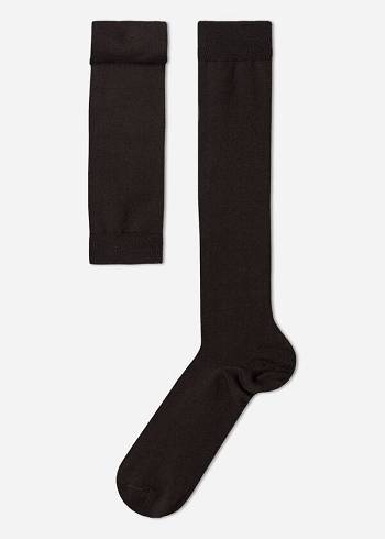 Férfi Calzedonia Stretch Pamut Long Zokni Barna | HU2772OR