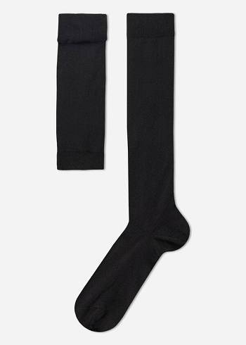 Férfi Calzedonia Stretch Pamut Long Zokni Fekete | HU2774UT