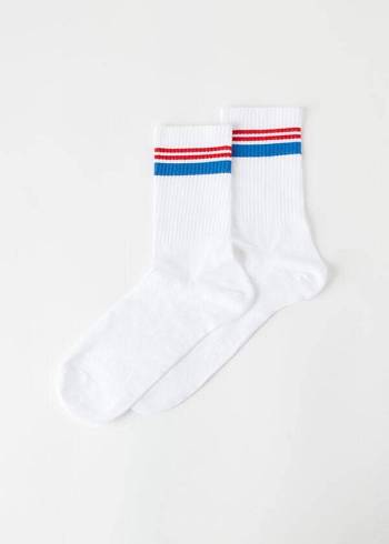 Férfi Calzedonia Stripe Motif Crew Zokni Fehér Kék | HU2870MA