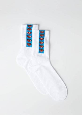 Férfi Calzedonia Superman Crew Zokni Fehér Kék | HU2858SO