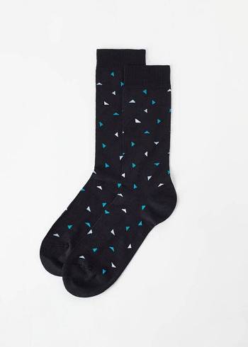 Férfi Calzedonia Triangle Pattern Crew Zokni Fekete | HU2862IS
