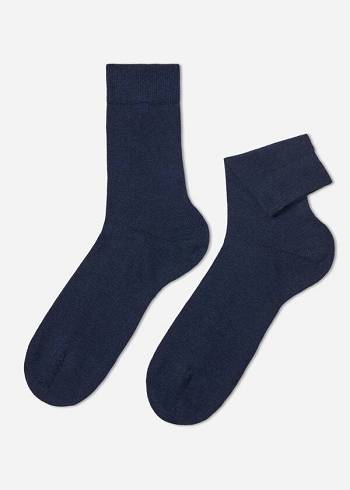 Férfi Calzedonia Warm Pamut Crew Zokni Sötétkék | HU2840SO