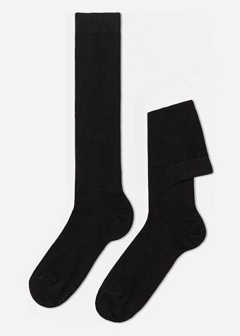 Férfi Calzedonia Warm Pamut Long Zokni Fekete | HU2780QZ