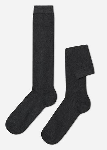 Férfi Calzedonia Warm Pamut Long Zokni Szürke Kék | HU2779WY