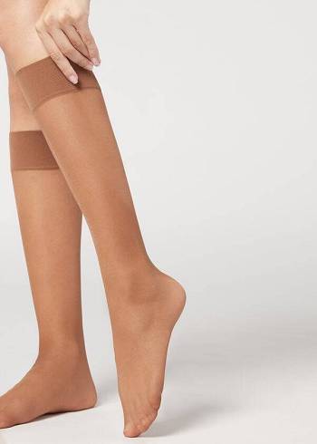 Női Calzedonia 20 Denier Kényelem Cuff Knee-Highs Long Zokni Bézs | HU2223HK