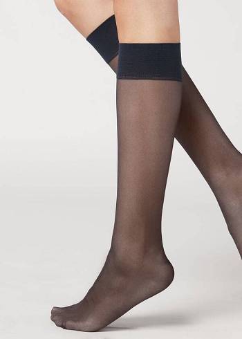 Női Calzedonia 20 Denier Kényelem Cuff Knee-Highs Long Zokni Kék | HU2224JJ