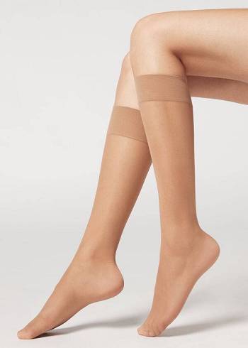 Női Calzedonia 20 Denier Kényelem Cuff Knee-Highs Long Zokni Barna | HU2227ZG