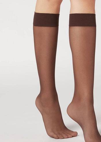 Női Calzedonia 20 Denier Kényelem Cuff Knee-Highs Long rosa Zokni Kávé | HU2230VD