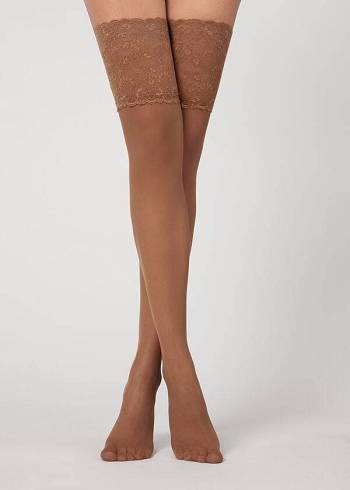 Női Calzedonia 20 Denier Opaque Thigh-Highs Harisnya Khaki | HU1239ZG