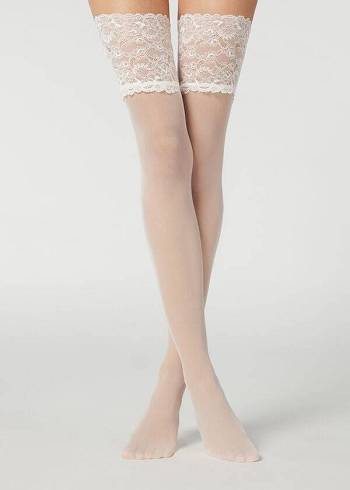 Női Calzedonia 20 Denier Opaque Thigh-Highs Harisnya Fehér | HU1240XF