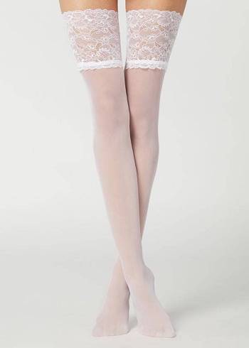 Női Calzedonia 20 Denier Opaque Thigh-Highs Harisnya Fehér | HU1241CE