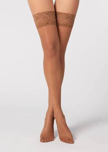Női Calzedonia 20 Denier Sheer Thigh-Highs Harisnya Barna | HU1247WY