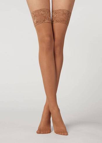 Női Calzedonia 20 Denier Sheer Thigh-Highs Harisnya Bézs Barna | HU1250TV
