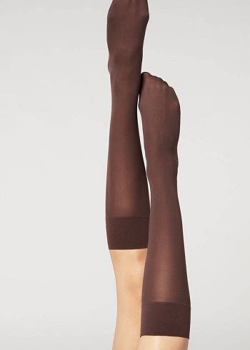 Női Calzedonia 30 Denier Semi Opaque Microfiber Knee-Highs Long Zokni Kávé | HU2232NB