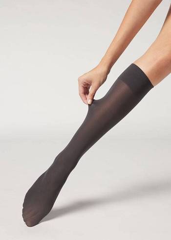 Női Calzedonia 30 Denier Semi Opaque Microfiber Knee-Highs Long Zokni Szürke | HU2234QZ