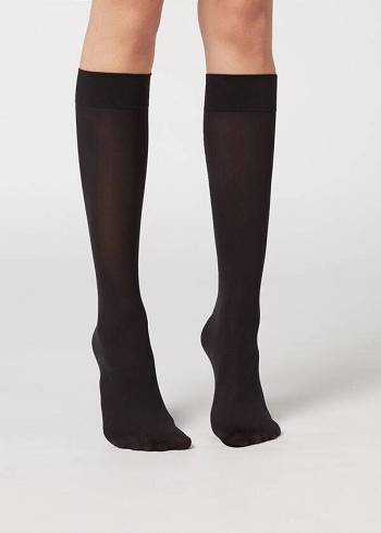 Női Calzedonia 30 Denier Semi Opaque Microfiber Knee-Highs Long Zokni Fekete | HU2235WY
