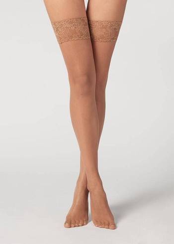 Női Calzedonia 8 Denier Ultra Sheer Thigh-Highs Harisnya Barna | HU1257SO