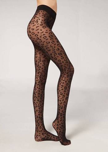 Női Calzedonia Animal Pattern 30 Denier Sheer Patterned Harisnyanadrág Fekete | HU1084XF