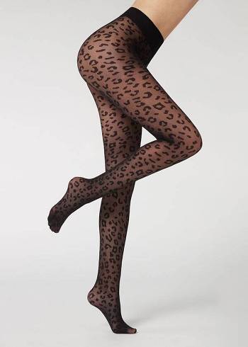 Női Calzedonia Animal Pattern 30 Denier Sheer Patterned Sexy Harisnyanadrág Fekete | HU1085CE
