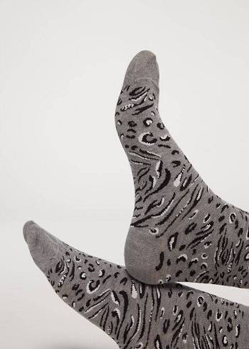 Női Calzedonia Animal Print Rövid Zokni Szürke | HU2334KI