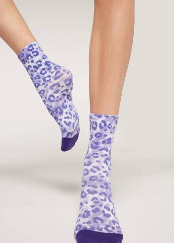 Női Calzedonia Animal Print Rövid Zokni Lila | HU2338FM