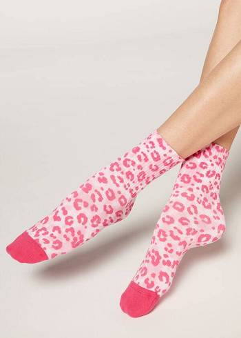 Női Calzedonia Animal Print Rövid Zokni Rózsaszín | HU2339DN