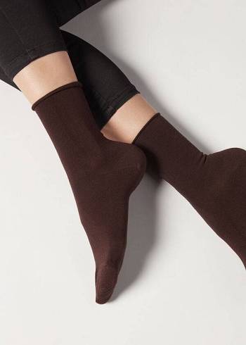 Női Calzedonia Ankle with Cashmere Rövid Zokni Barna | HU2340SO